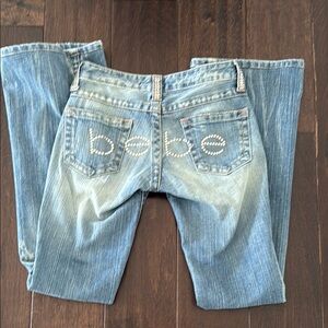 Rare Y2K Bebe Swarovski Crystal Bebe Boot Cut Jeans with Distressed Details!